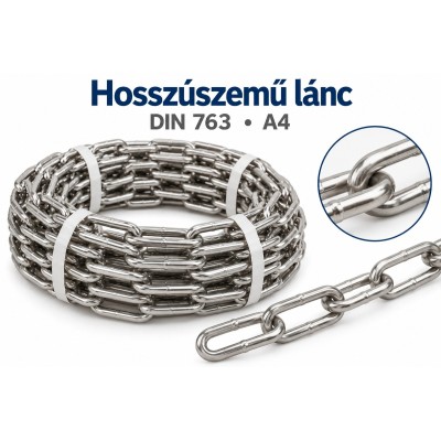 Hosszúszemű lánc – DIN 763, A4