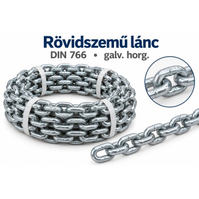Rövidszemű lánc – DIN 766, galv. horg.