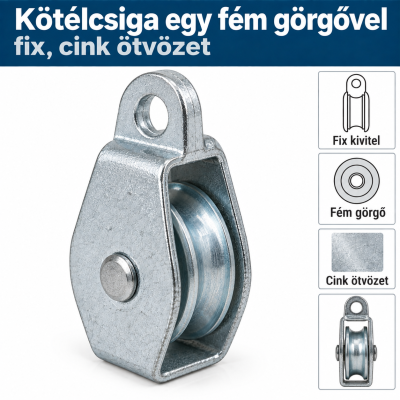 Kötélcsiga egy fém görgővel – fix, cink ötvözet