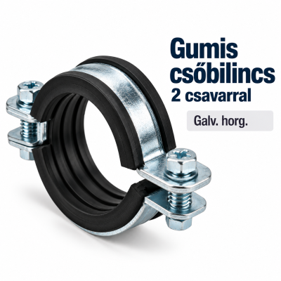Gumis csőbilincs 2 csavarral – galv. horg.