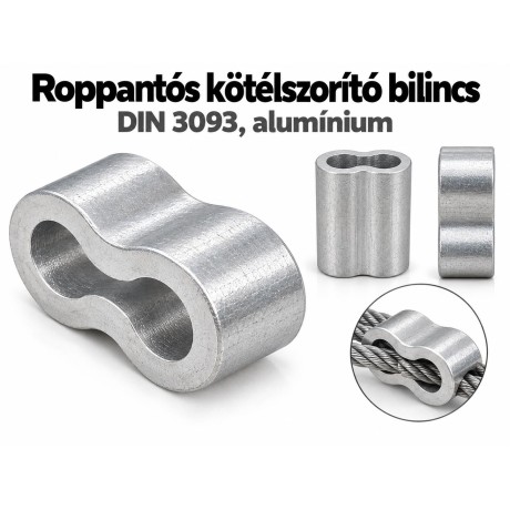 Roppantós kötélszorító bilincs – DIN 3093, alumínium