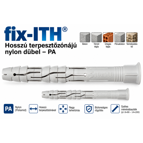 fix-ITH hosszú terpesztőzónájú nylon dübel – PA