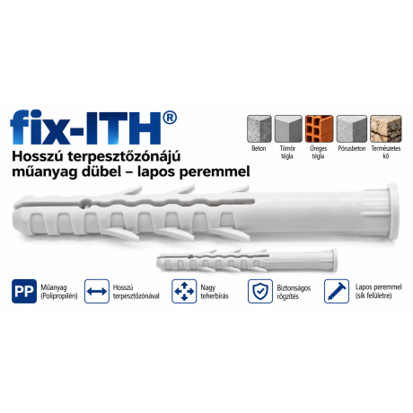 fix-ITH hosszú terpesztőzónájú műanyag dübel – lapos peremmel