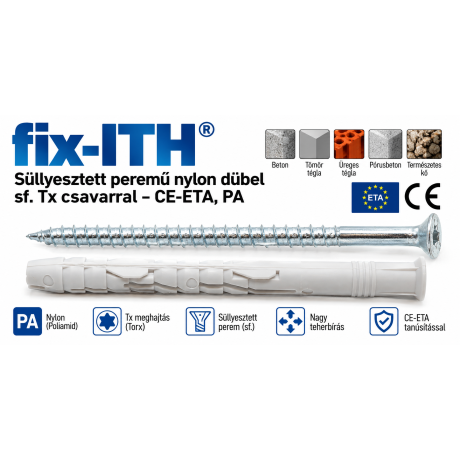 fix-ITH süllyesztett peremű nylon dübel sf. Tx csavarral – CE-ETA, PA