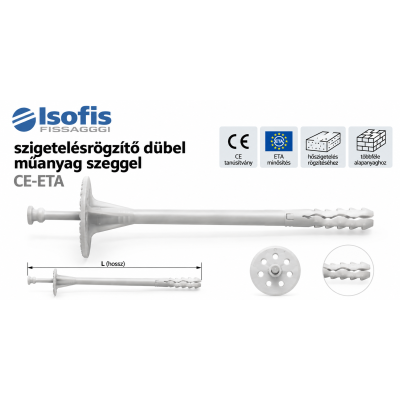 Isofis (Fissaggi) szigetelésrögzítő dübel műanyag szeggel – CE-ETA