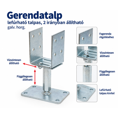 Gerendatalp – lefúrható talpas, 2 irányban állítható, galv. horg.
