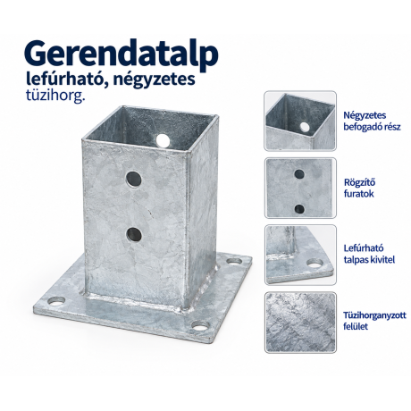 Gerendatalp – lefúrható, négyzetes, tüzihorg.