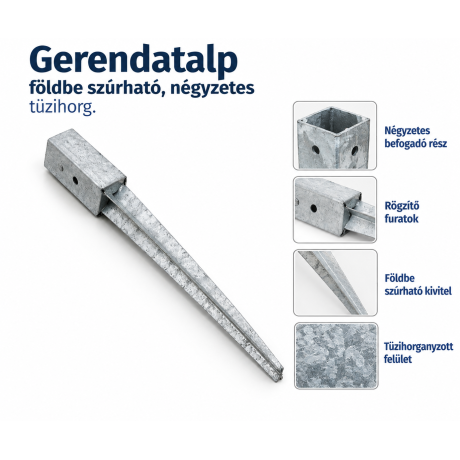Gerendatalp – földbe szúrható, négyzetes, tüzihorg.