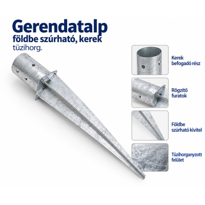 Gerendatalp – földbe szúrható, kerek, tüzihorg.