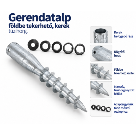 Gerendatalp – földbe tekerhető, kerek, tüzihorg.