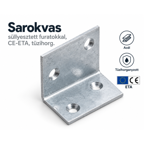 Sarokvas, süllyesztett furatokkal, CE-ETA, tüzihorg.