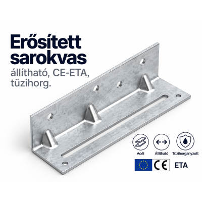 Erősített sarokvas, állítható, CE-ETA, tüzihorg.
