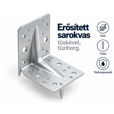 Erősített sarokvas tüskével, tüzihorg.
