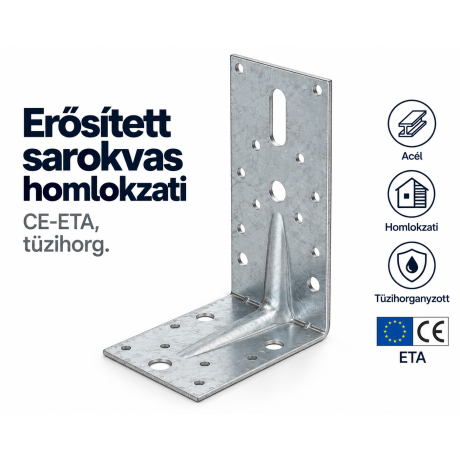 Erősített sarokvas, homlokzati, CE-ETA, tüzihorg.