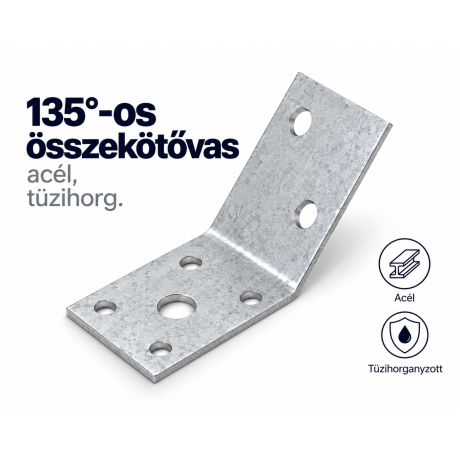 135°-os összekötővas, acél, tüzihorg.