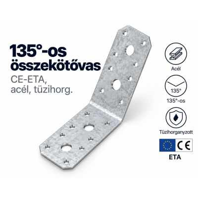 135°-os összekötővas, CE-ETA, acél, tüzihorg.