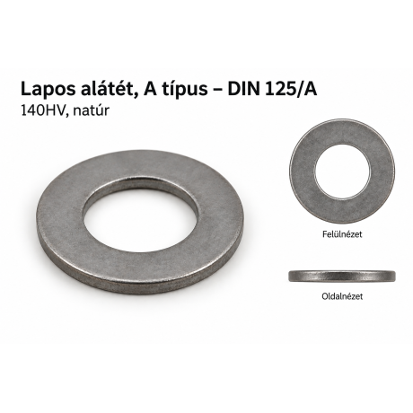 Lapos alátét, A típus – DIN 125/A, 140HV, natúr