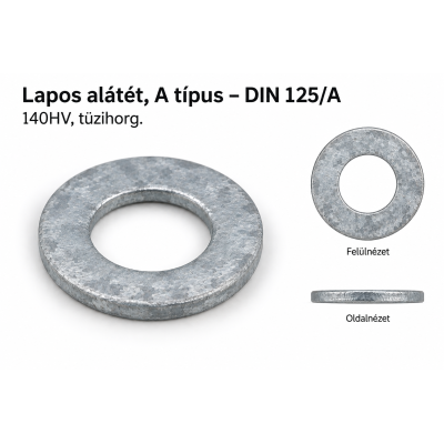 Lapos alátét, A típus – DIN 125/A, 140HV, tüzihorg.