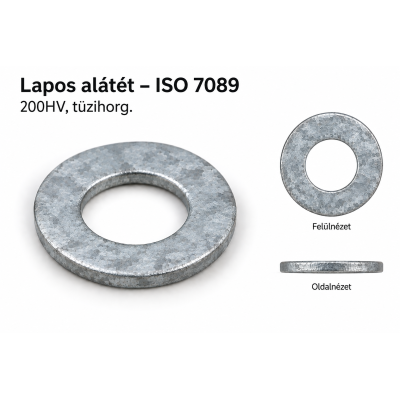 Lapos alátét – ISO 7089, 200HV, tüzihorg.