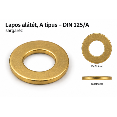 Lapos alátét, A típus – DIN 125/A, sárgaréz