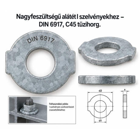 Nagyfeszültségű alátét I szelvényekhez – DIN 6917, C45 tüzihorg.