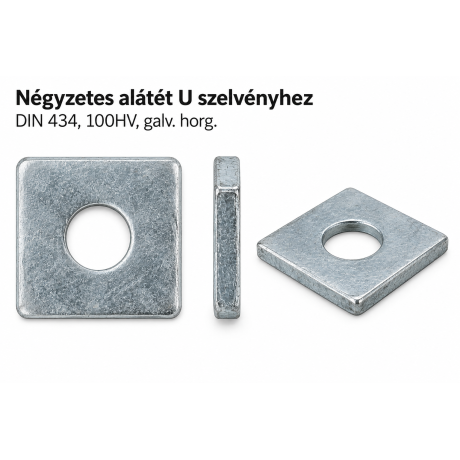 Négyzetes alátét U szelvényhez – DIN 434, 100HV, galv. horg.