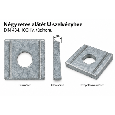 Négyzetes alátét U szelvényhez – DIN 434, 100HV, tüzihorg.