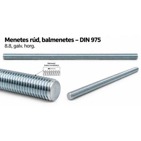 Menetes rúd, balmenetes – DIN 975, 8.8, galv. horg.