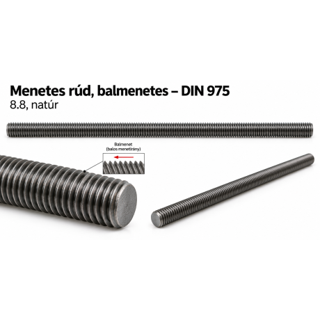 Menetes rúd, balmenetes – DIN 975, 8.8, natúr