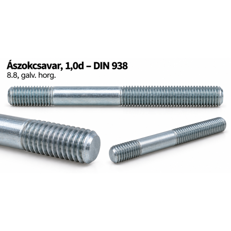 Ászokcsavar, 1,0d – DIN 938, 8.8, galv. horg.