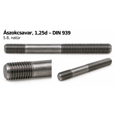 Ászokcsavar, 1,25d – DIN 939, 5.8, natúr