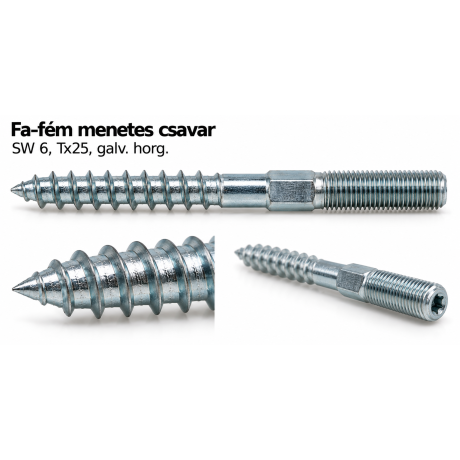 Fa-fém menetes csavar – SW 6, Tx25, galv. horg.