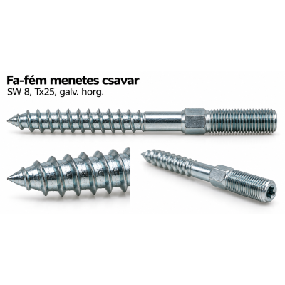 Fa-fém menetes csavar – SW 8, Tx25, galv. horg.