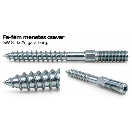 Fa-fém menetes csavar – SW 8, Tx25, galv. horg.