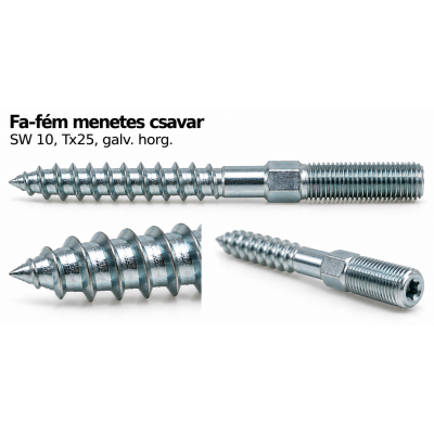Fa-fém menetes csavar – SW 10, Tx25, galv. horg.