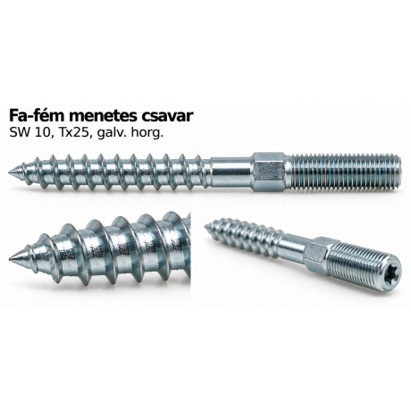 Fa-fém menetes csavar – SW 10, Tx25, galv. horg.