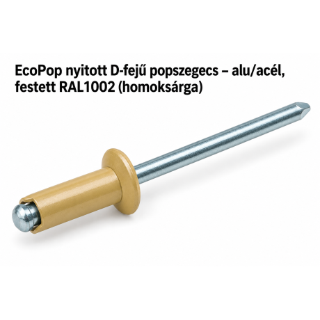 EcoPop nyitott D-fejű popszegecs – alu/acél, festett RAL1002 (homoksárga)