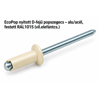 EcoPop nyitott D-fejű popszegecs – alu/acél, festett RAL1015 (vil.elefántcs.)