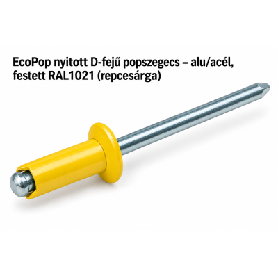 EcoPop nyitott D-fejű popszegecs – alu/acél, festett RAL1021 (repcesárga)