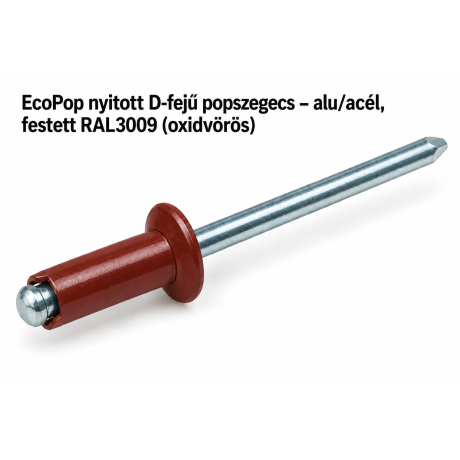EcoPop nyitott D-fejű popszegecs – alu/acél, festett RAL3009 (oxidvörös)