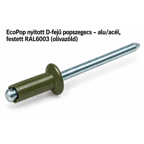 EcoPop nyitott D-fejű popszegecs – alu/acél, festett RAL6003 (olivazöld)