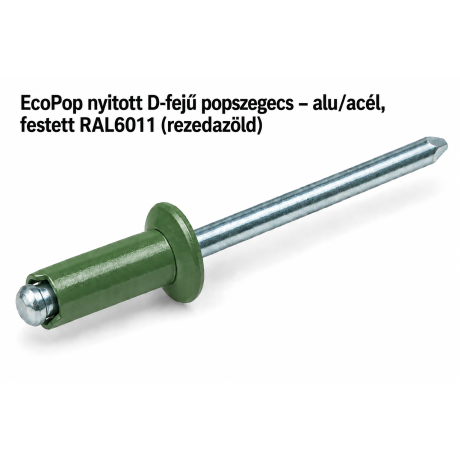 EcoPop nyitott D-fejű popszegecs – alu/acél, festett RAL6011 (rezedazöld)