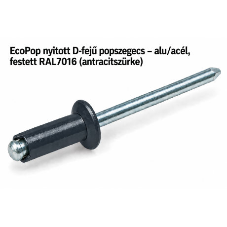 EcoPop nyitott D-fejű popszegecs – alu/acél, festett RAL7016 (antracitszürke)