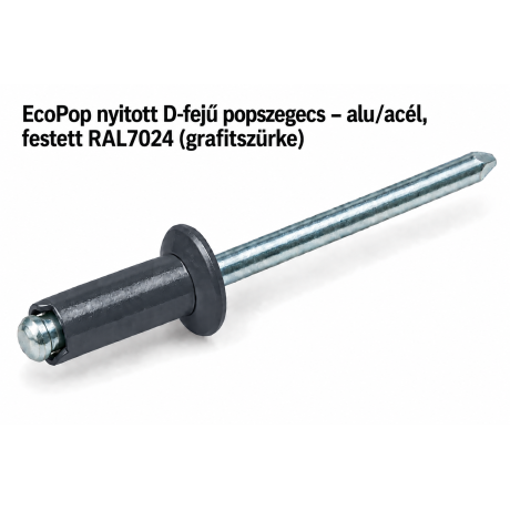 EcoPop nyitott D-fejű popszegecs – alu/acél, festett RAL7024 (grafitszürke)
