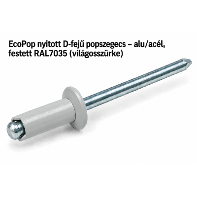 EcoPop nyitott D-fejű popszegecs – alu/acél, festett RAL7035 (világosszürke)