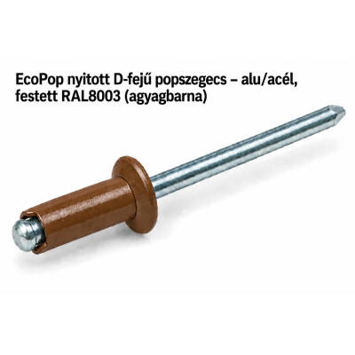 EcoPop nyitott D-fejű popszegecs – alu/acél, festett RAL8003 (agyagbarna)