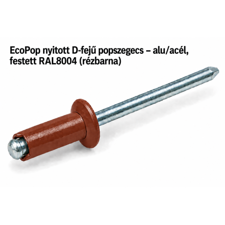 EcoPop nyitott D-fejű popszegecs – alu/acél, festett RAL8004 (rézbarna)