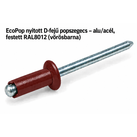 EcoPop nyitott D-fejű popszegecs – alu/acél, festett RAL8012 (vörösbarna)
