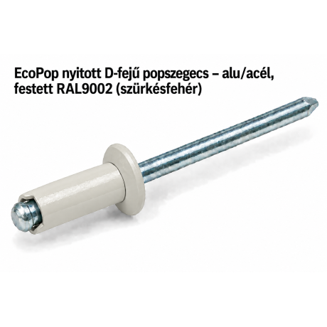 EcoPop nyitott D-fejű popszegecs – alu/acél, festett RAL9002 (szürkésfehér)