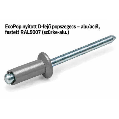 EcoPop nyitott D-fejű popszegecs – alu/acél, festett RAL9007 (szürke-alu.)